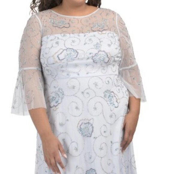 Adrianna Papell Serenity Blue Beaded Midi Dress New with Tags Size 22W NWT - Picture 10 of 12